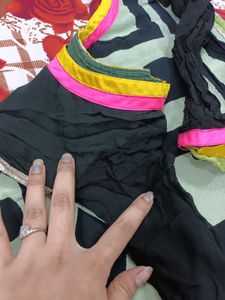 Black Embroided Kurta With Yellow Bottom