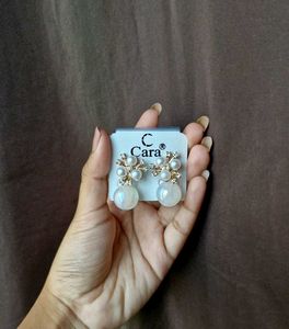 Cara Double Pearl Drop Earrings with Crystal
