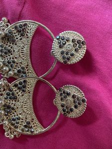 Silver With Small Black Rhinestone Earrings