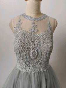 Grey Lace &amp; Tulle Party Dress