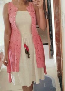 White Dress with Pink Shrug