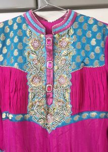 Wedding Wear Pink & Blue Anarkali Dress
