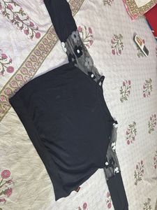 Elegant Black Top With Floral Embroidery Wit Net