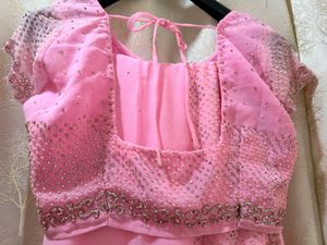 Baby Pink pearls &amp; diamond work Saree