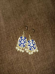 Blue Floral Pearl Drop Earrings