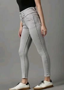 High Waist 4-Button Gray Denim Jeans