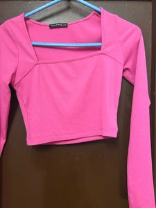 Pink Ribbed Square Neck Top
