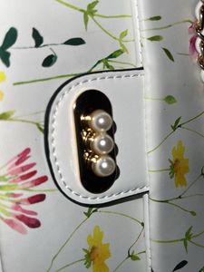 White Floral Printed PU Structured Sling Bag