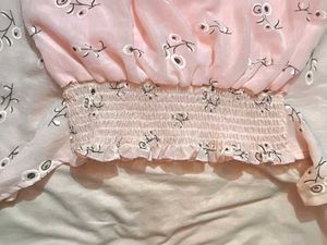 Pink Floral Top with Sheer Sleeves