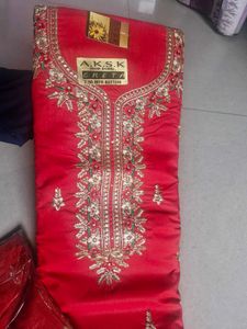 Red Embroidered Dress Material