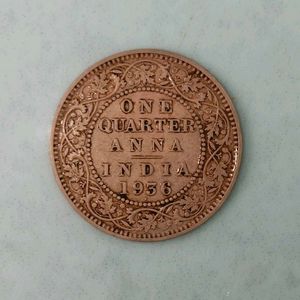 1936 India One Quarter Anna Coin