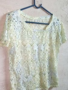 Ladies See-through Fashion Lace Top Multicolour