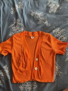 Orange Ribbed Knit Cardigan