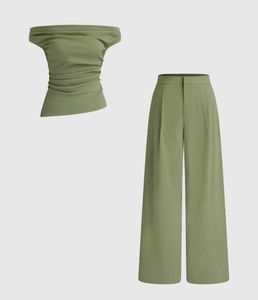 Off-Shoulder With Straight Leg Trousers