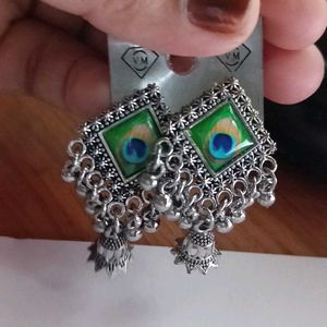 Silver Peacock Jhumka