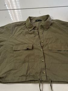 Olive Green Cropped Utility Shirt