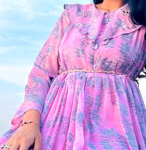 Pink Floral Print Dress