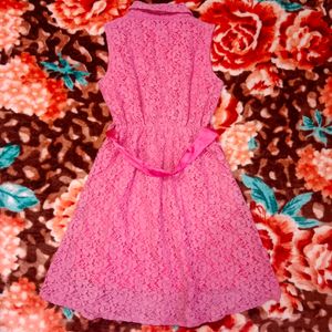 Coller Neck Pink Knee Length Dress