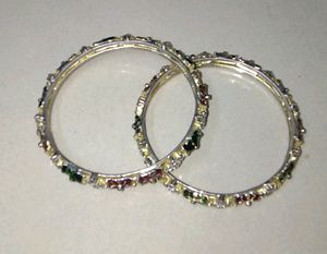 2 Bangles,  Kada With Studs And Red & Green