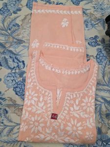 Peach  chikankari Embroidered Kurta