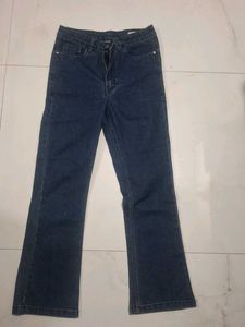 Dark Blue Flared Denim Jeans