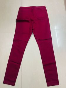Modern Distressed Burgundy Denim Skinny Jeans