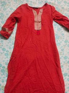 Orange  Embroidered Kurta
