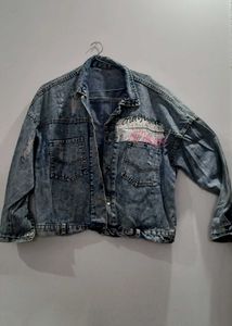 Printed Distress Denim Jacket