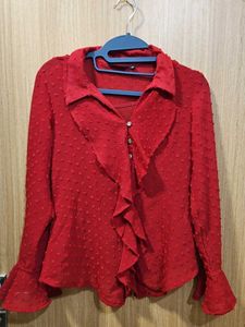 Red Ruffle Blouse