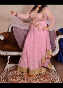 Elegant Pink Embroidered Evening Gown