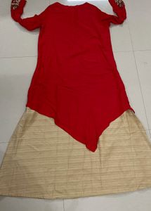 Red &amp; Gold Embellished Tunic Dress
