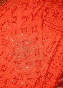 Red Sequence Work Front Open Kurta And Palazoo