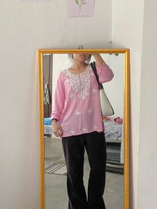 Pink Embroidered Tunic Top