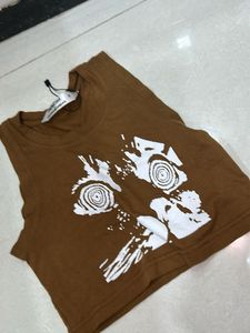 Brown Graphic Crop Top