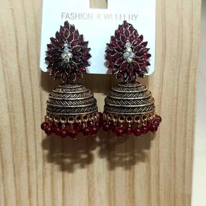 Burgundy / Maroon Colour Jhumka Earrings