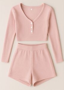 Blush Pink Ribbed Co-ord Set