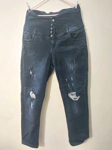 Dark Blue High Waist Skinny Distressed Jeans