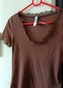Page One Coffee Brown Lacy Top