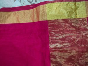 Hot Pink Artsilk With Golden Zari Border