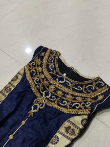 Elegant Blue &amp; Gold Ethnic Gown