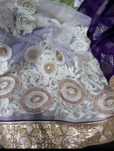 Purple Embroidered Chiffon Fabric