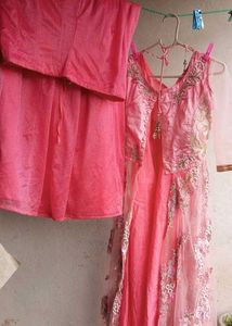 bridal lehanga with shining skirt inner n jacket.