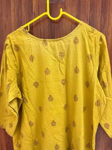 Yellow Embroidered Kurti