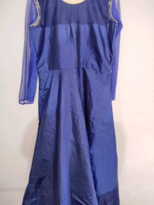 Navy Blue Gown With Golden Embroidery