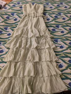 Sage Green Strapless Ruffled Tiered Maxi Dress