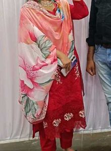 Red Embroidered Kurta Set