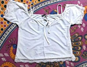 White Lace Trim Crop Top