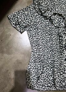Pleated Ruffle Neck Animal Print Top