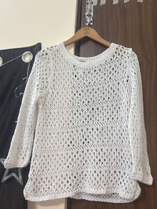 White Knit Openwork Top