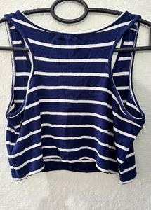 Navy Blue Striped Crop Top